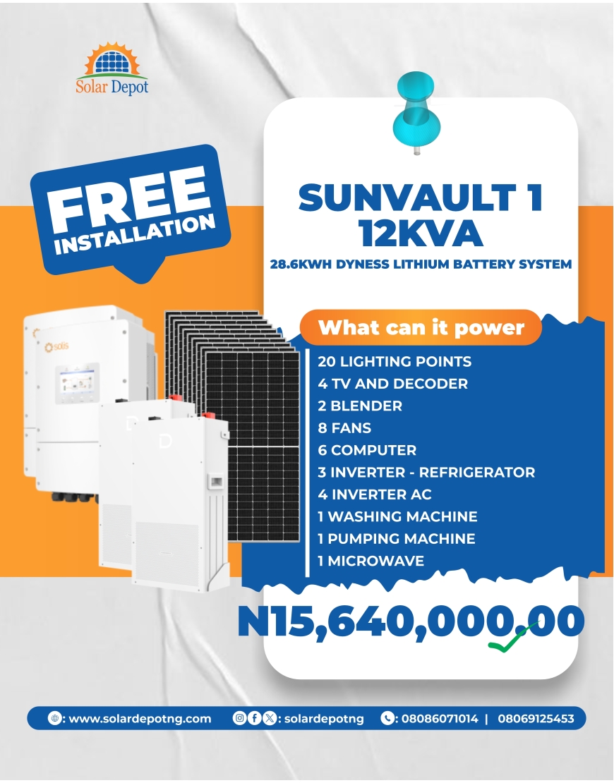 -------SunVault 1 Package-------- 12KVA Inverter  28.6KWH Lithium  Battery  20 x 565W Solar Panels Roof Rack Thunder Arrestor Cables